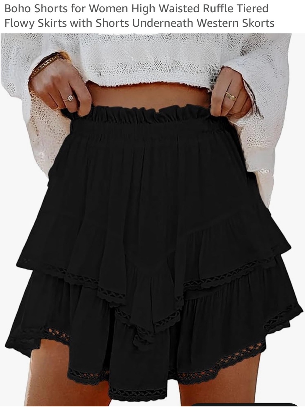 Boho High-Waisted Tiered Ruffle Skort - Black NWT Medium